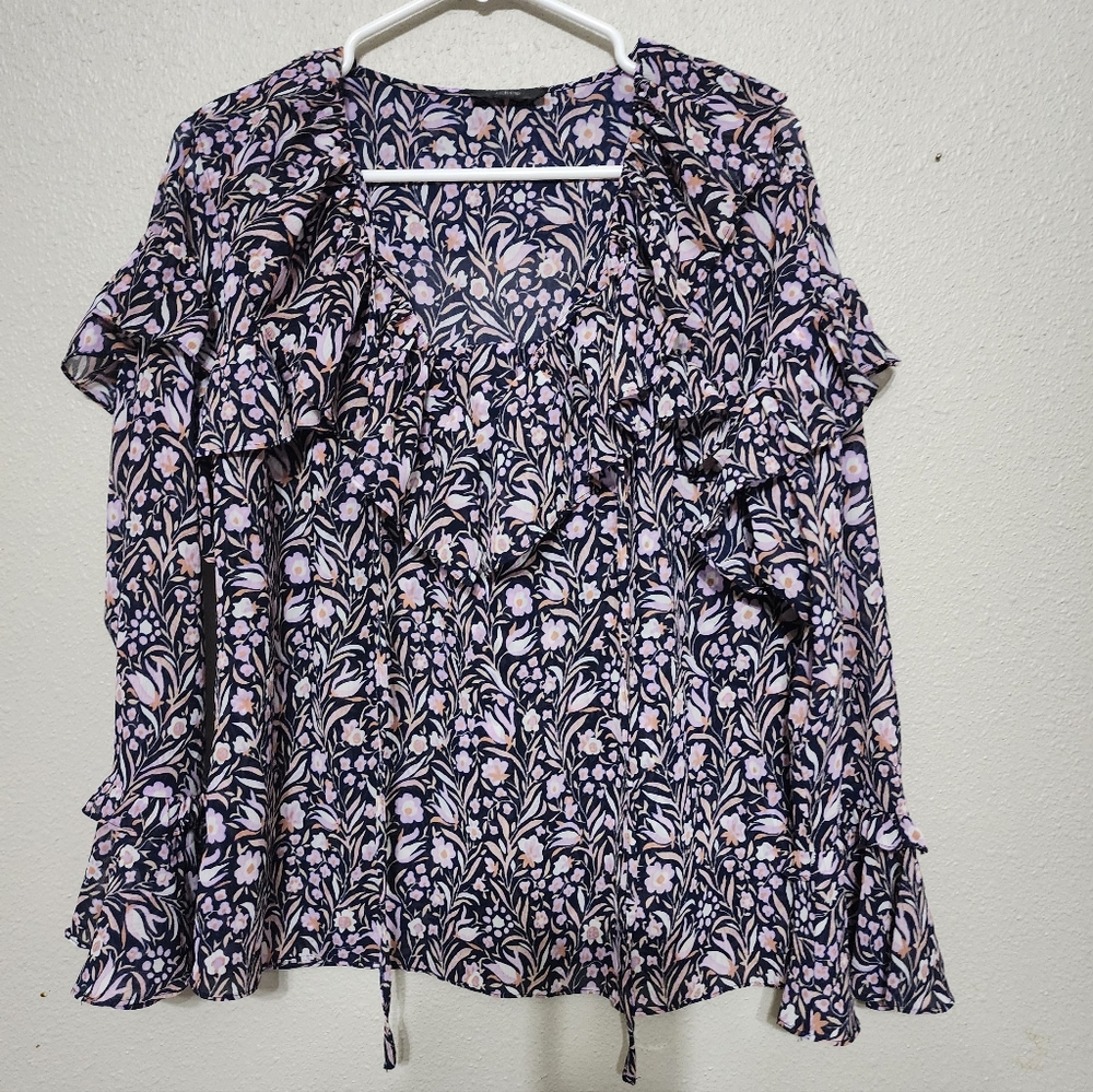 J Crew Ruffle crinkle chiffon top in floral flourish Small